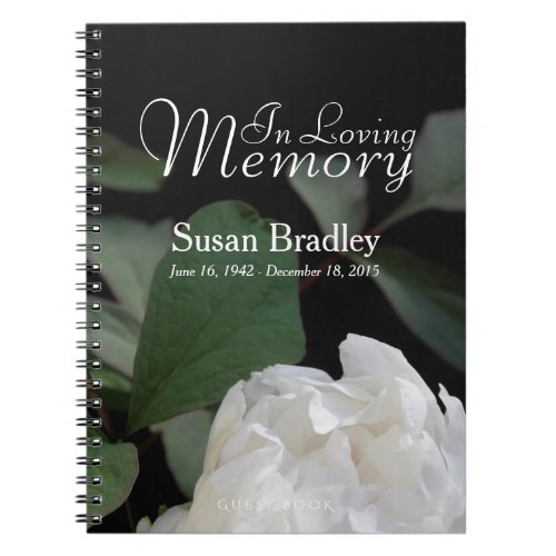 White Peony In Loving Memory Memorial GuestBook Notebook