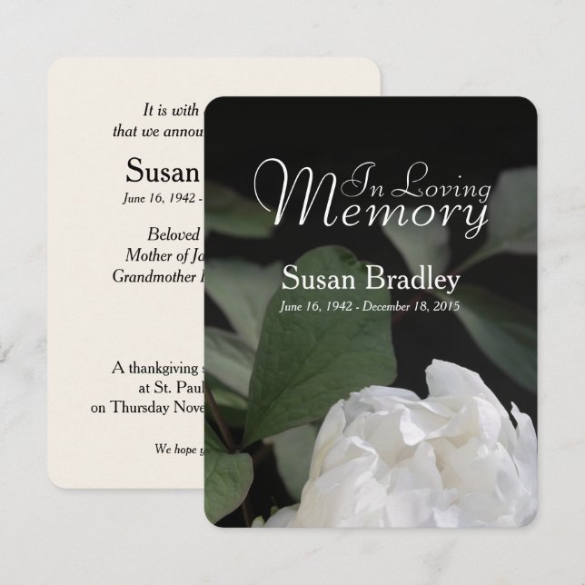White Peony Memorial Funeral Announcement I (Front/Back)