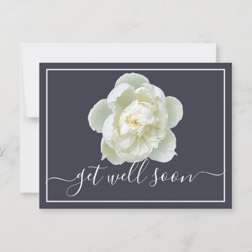 White Peony Navy Background Get Well Postcard