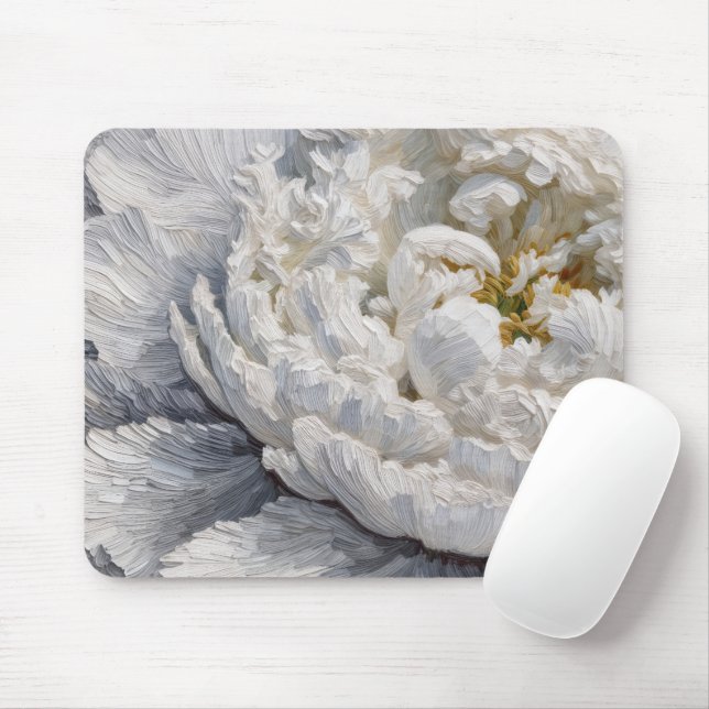 White Peony Painting Mouse Pad (With Mouse)