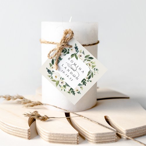 White Peony  Personalized Floral Frame Wedding Favor Tags