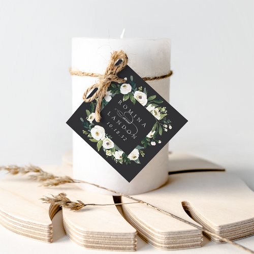 White Peony  Personalized Floral Frame Wedding Favor Tags