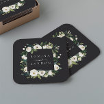 White Peony | Personalized Floral Frame Wedding Square Paper Coaster<br><div class="desc">Our White Peony watercolor floral wedding collection features delicately painted watercolor greenery,  green botanical foliage and white and ivory peony flowers. Personalize these coasters with your names,  joined by a decorative script accent.</div>