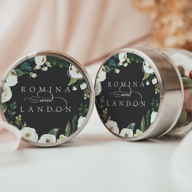 White Peony | Personalized Floral Wedding Classic Round Sticker (Creator Uploaded)