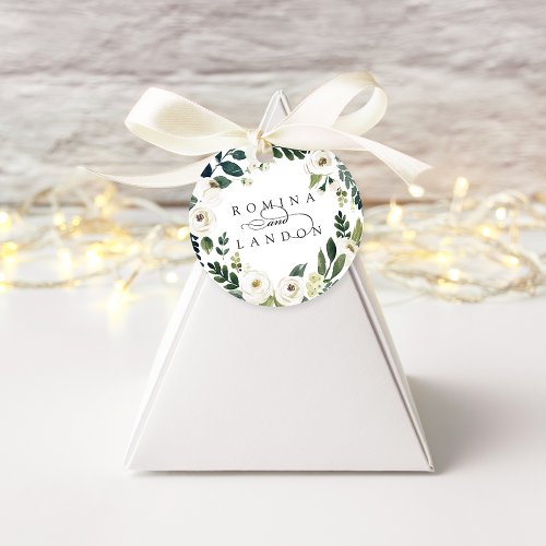 White Peony  Personalized Floral Wreath Wedding Favor Tags