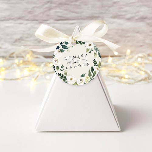 White Peony  Personalized Floral Wreath Wedding Favor Tags