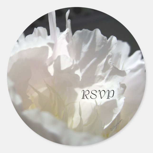 White Peony Petals RSVP Wedding Invitation Seals (Front)