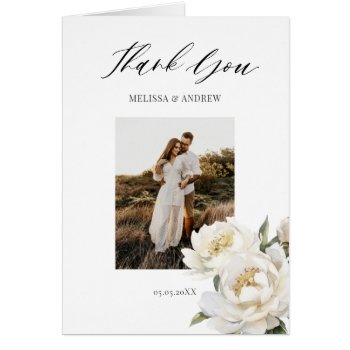 White Peony Photo Wedding Thank You Card by All_about_Wedding at Zazzle