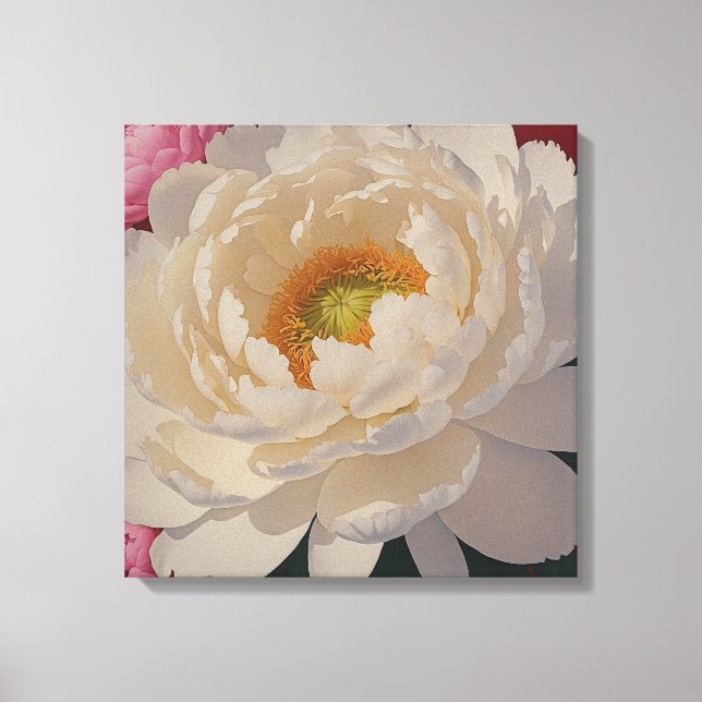 White Peony Portrait Canvas Print (Front)