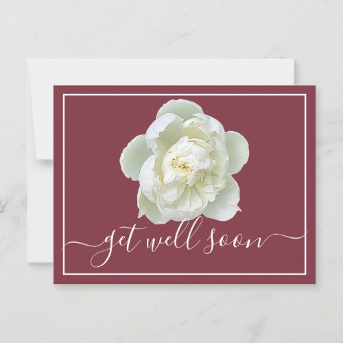 White Peony Red Background Get Well Postcard
