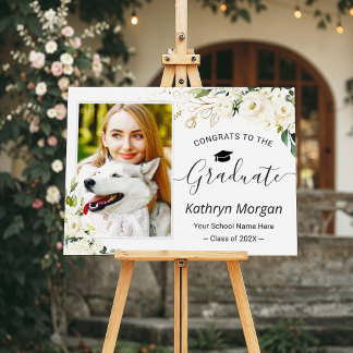 White Peony Rose Floral Graduation Party Photo Foam Board