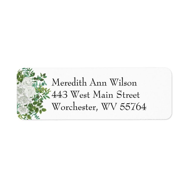 White Peony & Rose Floral Return Address Labels (Front)
