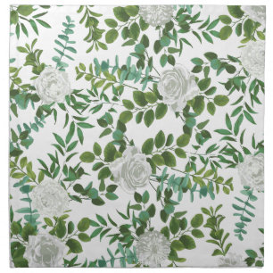 White Peony & Rose Floral Wedding Cloth Napkin