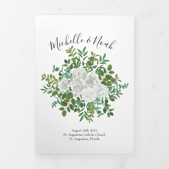 White Peony & Rose Floral Wedding Programs (Cover)