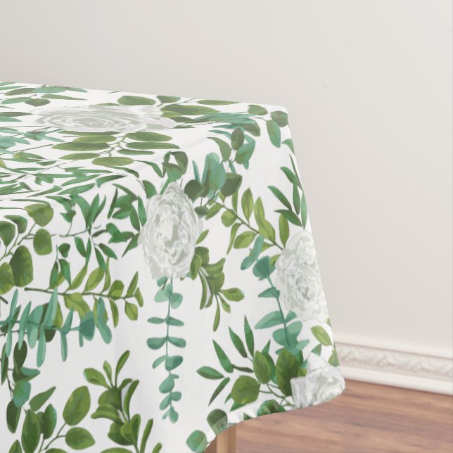 White Peony Rose Floral Wedding Tablecloth (In Situ)