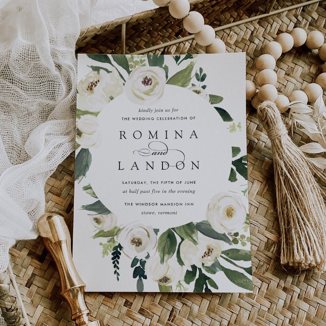 White Peony | Round Floral Frame Wedding Invitation (Creator Uploaded)