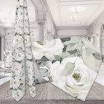 White Peony Silver Eucalyptus Wedding Sage Green Neck Tie<br><div class="desc">Watercolor painted white floral wedding tie with a sage green background</div>
