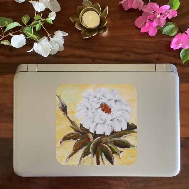 White Peony Square Sticker (Creator Uploaded)