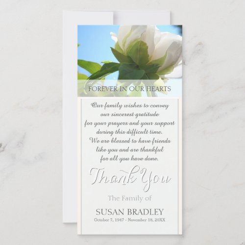 White Peony Sympathy Thank you Photo card