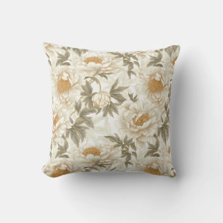 White Peony Throw Pillow
