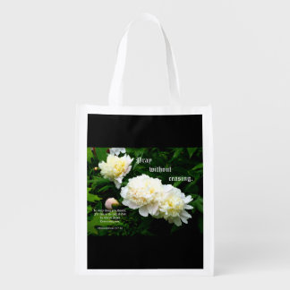 White Peony Trio, 1 Thessalonians 5:17-18 Grocery Bag