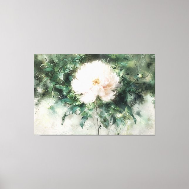 *~* White PEONY TV2 Art Stretched Canvas Print (Front)