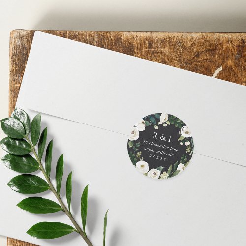 White Peony  Watercolor Floral Return Address Classic Round Sticker