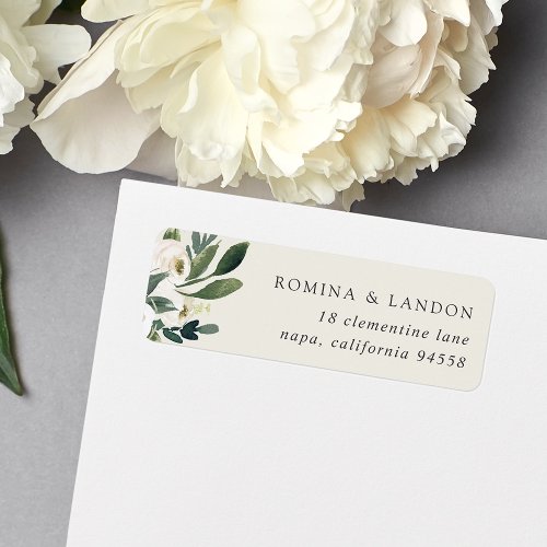 White Peony  Watercolor Floral Return Address Label