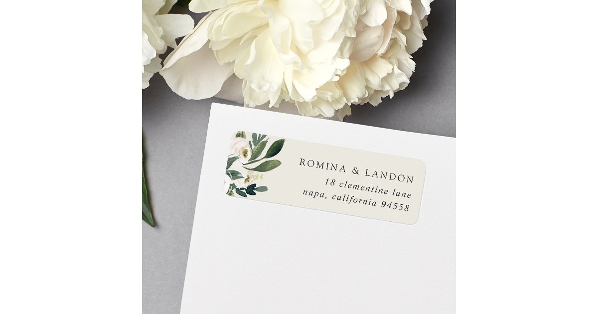 White Peony | Watercolor Floral Return Address Label | Zazzle