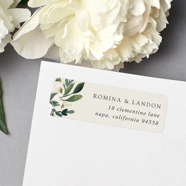 White Peony | Watercolor Floral Return Address Label | Zazzle