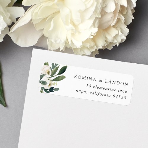 White Peony  Watercolor Floral Return Address Label