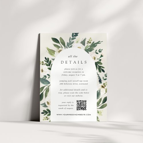 White Peony  Watercolor Floral Wedding Details Enclosure Card