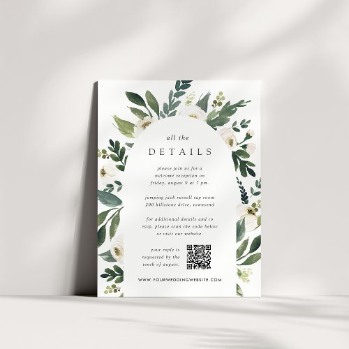 White Peony  Watercolor Floral Wedding Details Enclosure Card