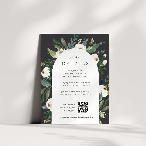 White Peony  Watercolor Floral Wedding Details Enclosure Card