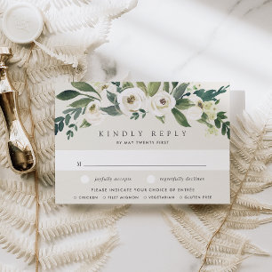 White Peony Watercolor Floral Wedding Meal Choice RSVP Card