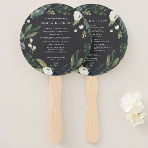 White Peony  Watercolor Floral Wedding Program Hand Fan