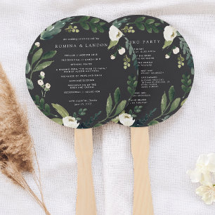 White Peony Watercolor Floral Wedding Program Hand Fan