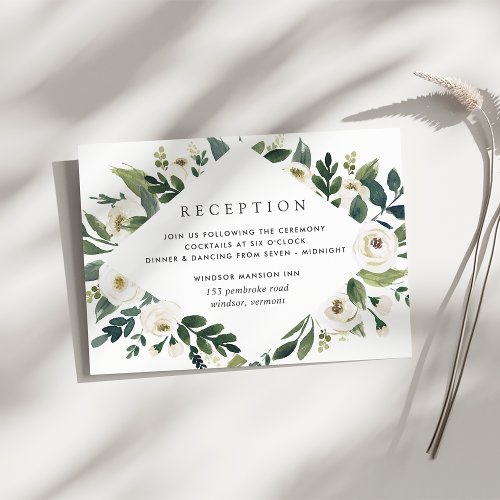 White Peony  Watercolor Floral Wedding Reception Enclosure Card