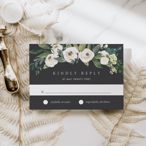 White Peony  Watercolor Floral Wedding RSVP Card