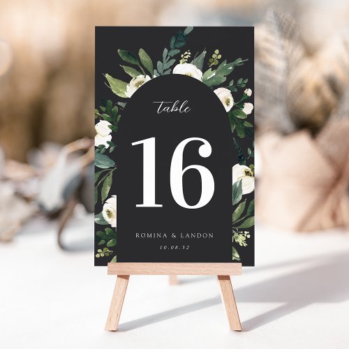 White Peony  Watercolor Floral Wedding Table Number