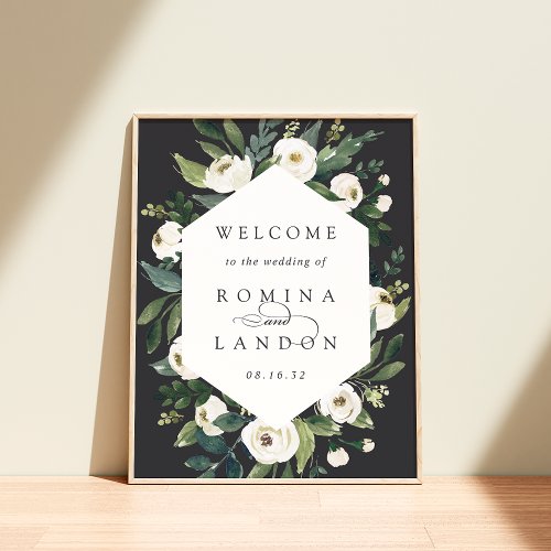 White Peony  Watercolor Floral Wedding Welcome Poster