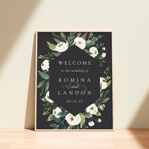 White Peony  Watercolor Floral Wedding Welcome Poster