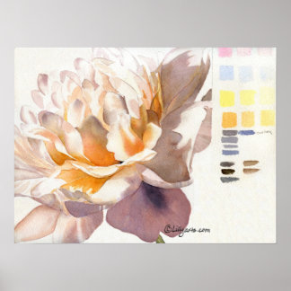 White Peony Watercolor Poster Print with Palette