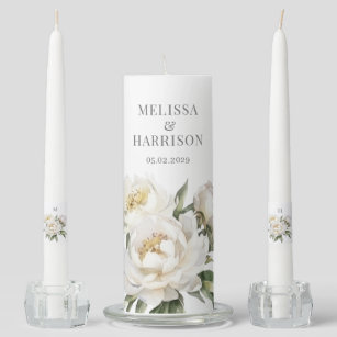 White Peony Wedding Unity Candle Set
