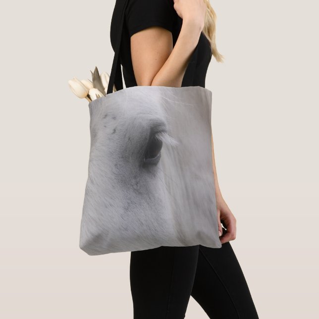 White Percheron Draft Horse Eye  Tote Bag (Close Up)