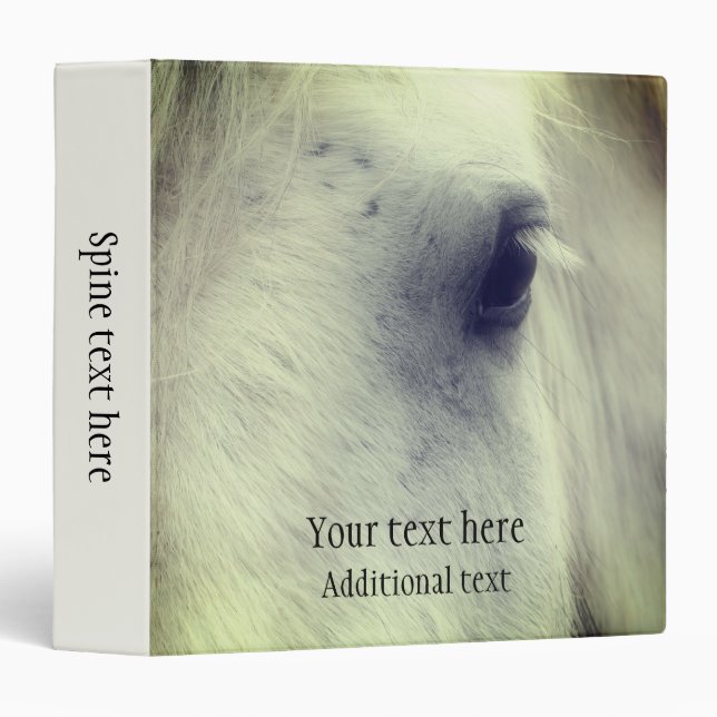 White Percheron Horse Eye Personalized 3 Ring Binder (Front/Spine)