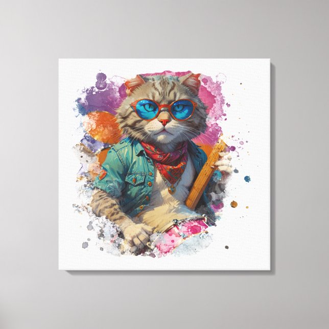 *~* White Percussionist Cool Cat AP91 DRUMMER Canvas Print (Front)