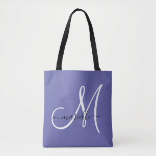 White Periwinkle Blue Girly Monogram Tote Bag