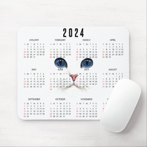 White Persian 2024 Calendar   Mouse Pad