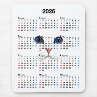 White Persian 2026 Calendar   Mouse Pad